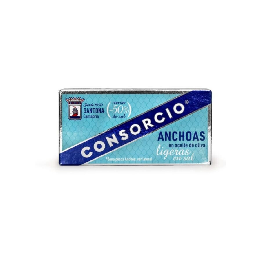 Anchoas en aceite de oliva CONSORCIO ligera sal lata 40 g pn.
