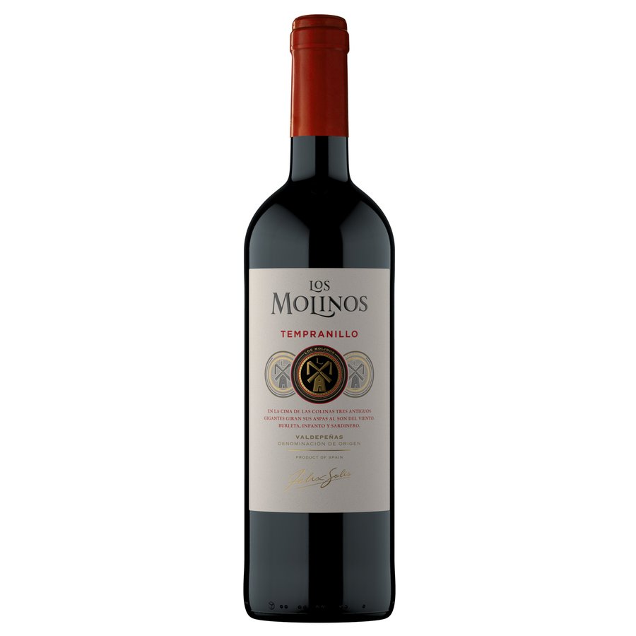 Vino tinto D.O.Valdepeñas LOS MOLINOS botella 75 cl