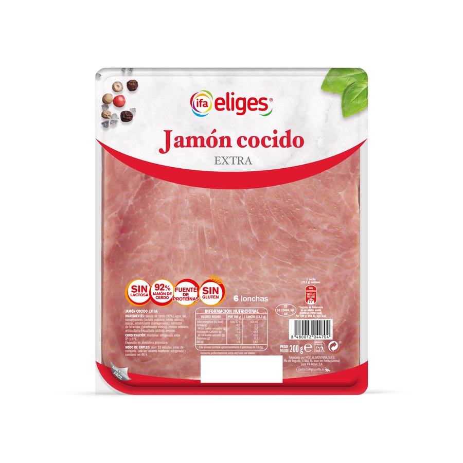 Jamón cocido extra IFA ELIGES 92% lonchas 200 g