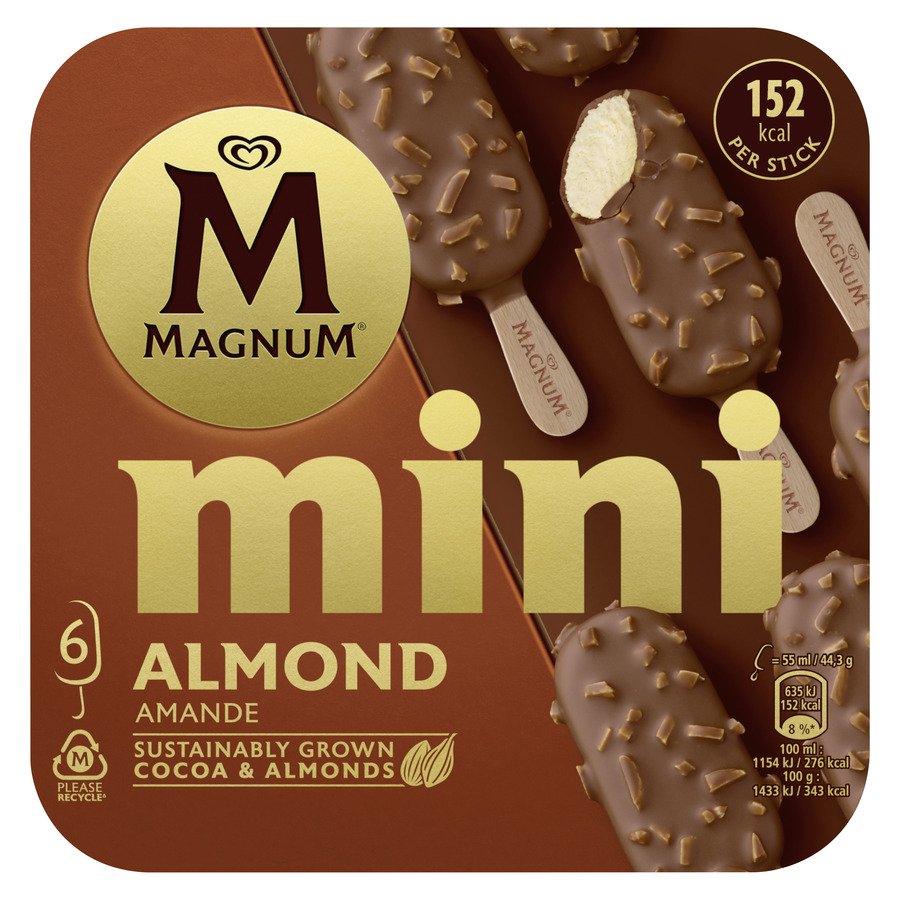 Helado bombón mini MAGNUM almendras 6 unidades 266 g