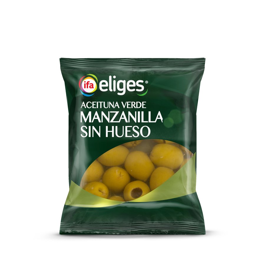 Aceituna verde manzanilla sin hueso IFA ELIGES bolsa 70 g pne