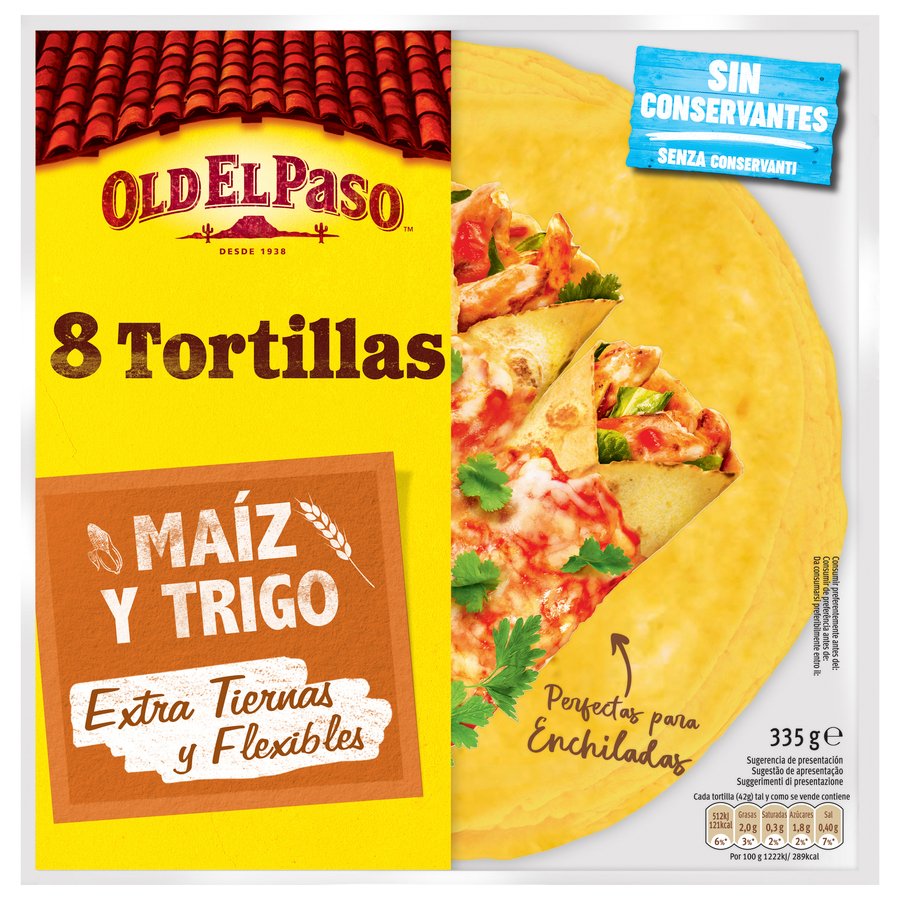 Tortillas mexicanas con maíz y trigo OLD EL PASO 8 unidades 335 g