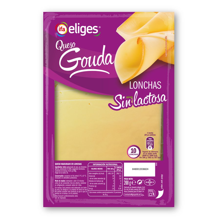 Queso gouda sin lactosa IFA ELIGES 10 lonchas 200 g