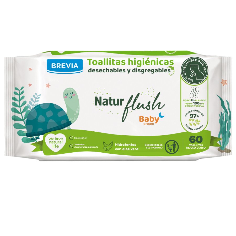 Toallitas higiénicas bebé BREVIA biodegradables 60 unidades