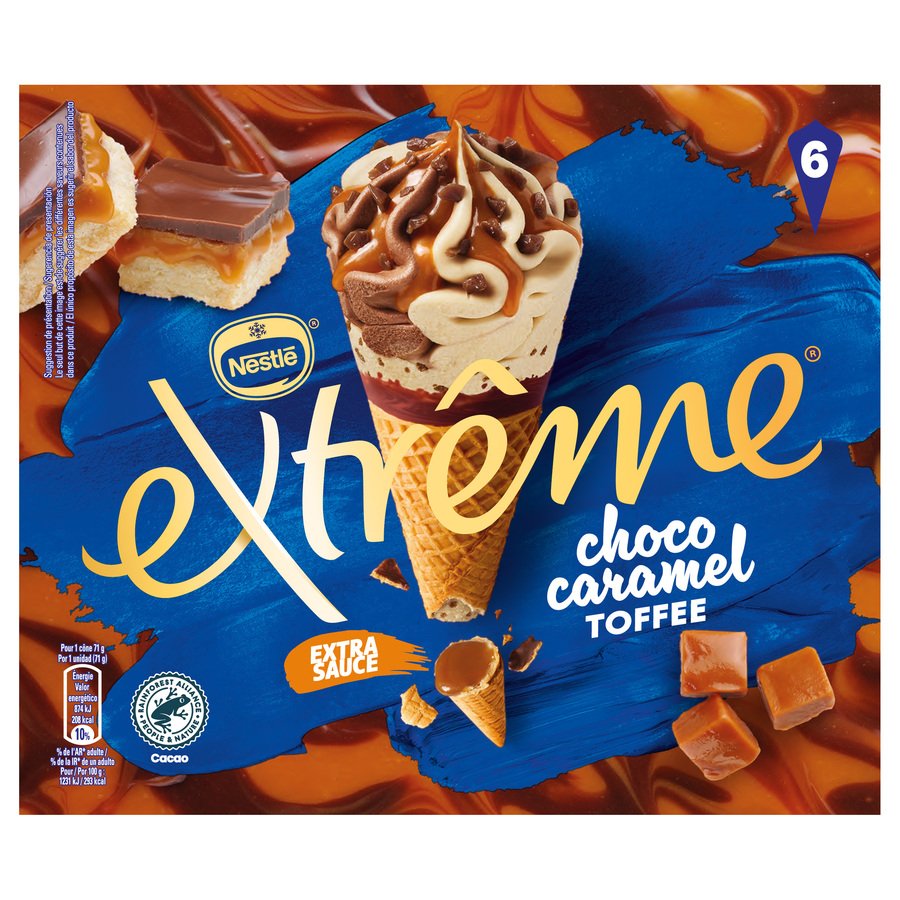 Helado cono NESTLE Extreme choco caramelo toffee 6 unidades 426 g