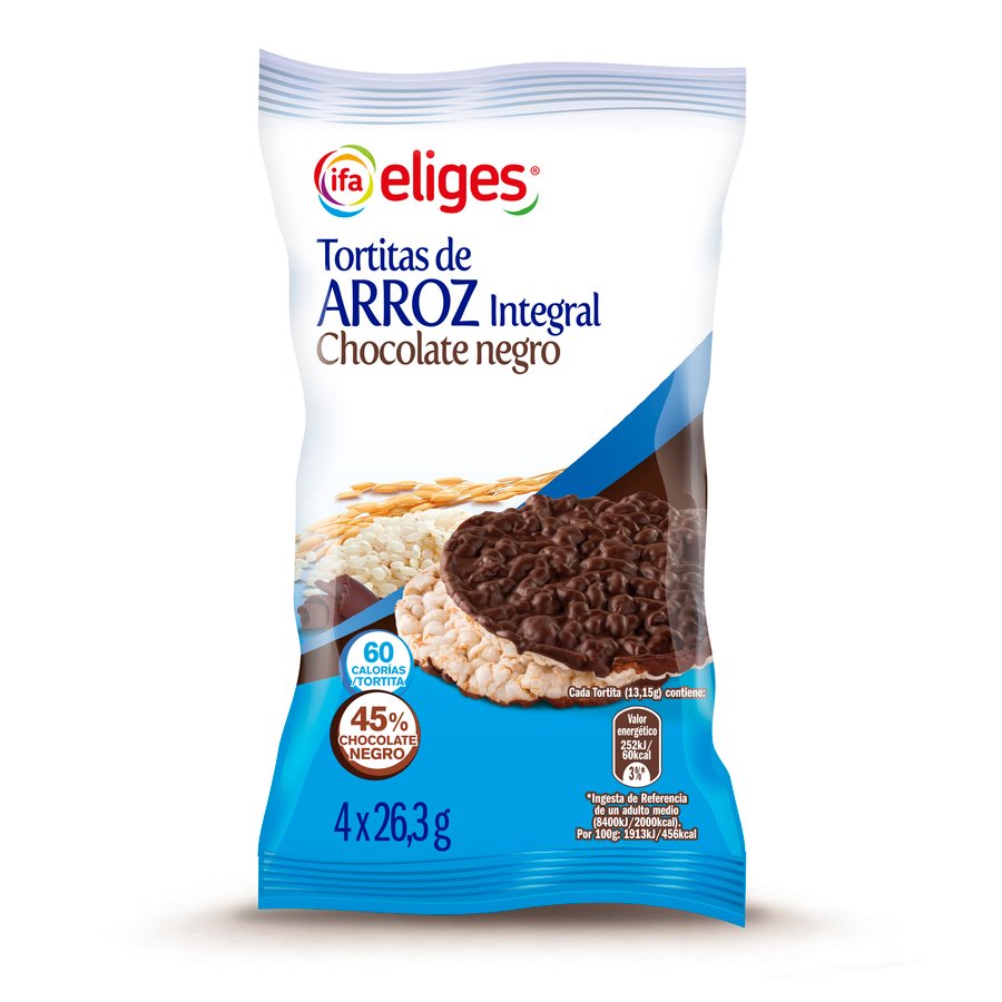 Tortitas de arroz integral IFA Eliges chocolate negro 4 x 26,3 g