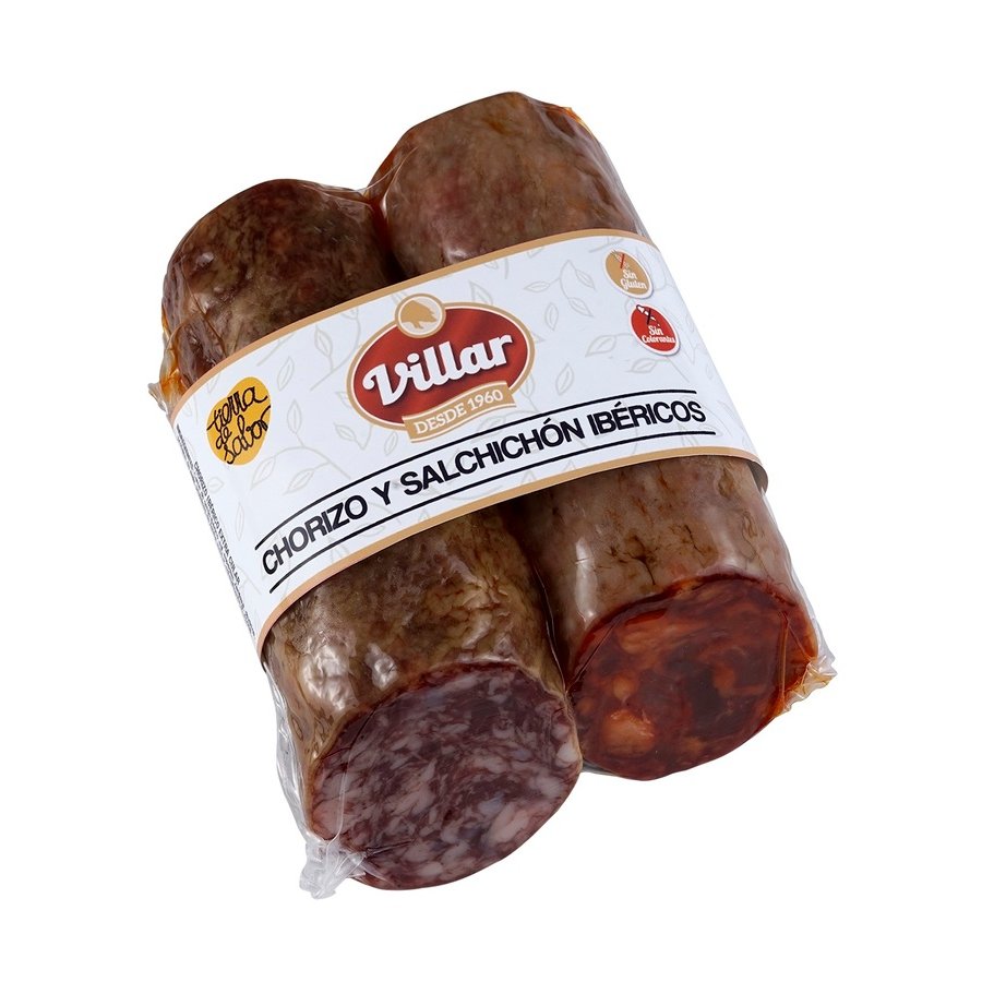 Chorizo + salchichón ibérico VILLAR lote 550 g