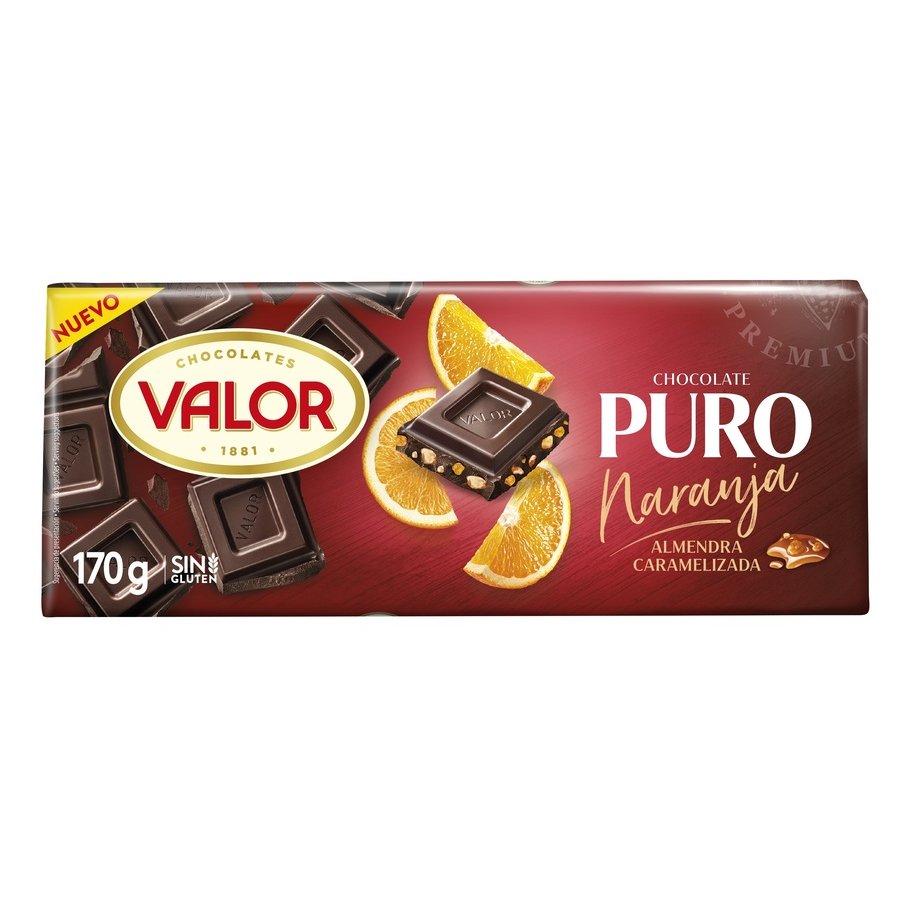 Chocolate puro VALOR naranja y almendra caramelizada 170 g