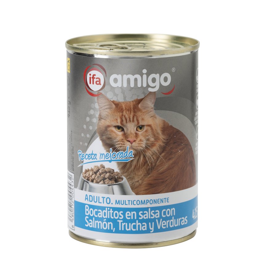 Imagen de Alimento gato bocaditos salsa salmón-trucha-verdura IFA AMIGO 415 g