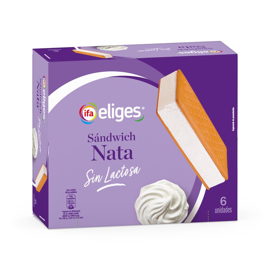 Helado sándwich nata sin lactosa IFA ELIGES 6 unidades 280 g