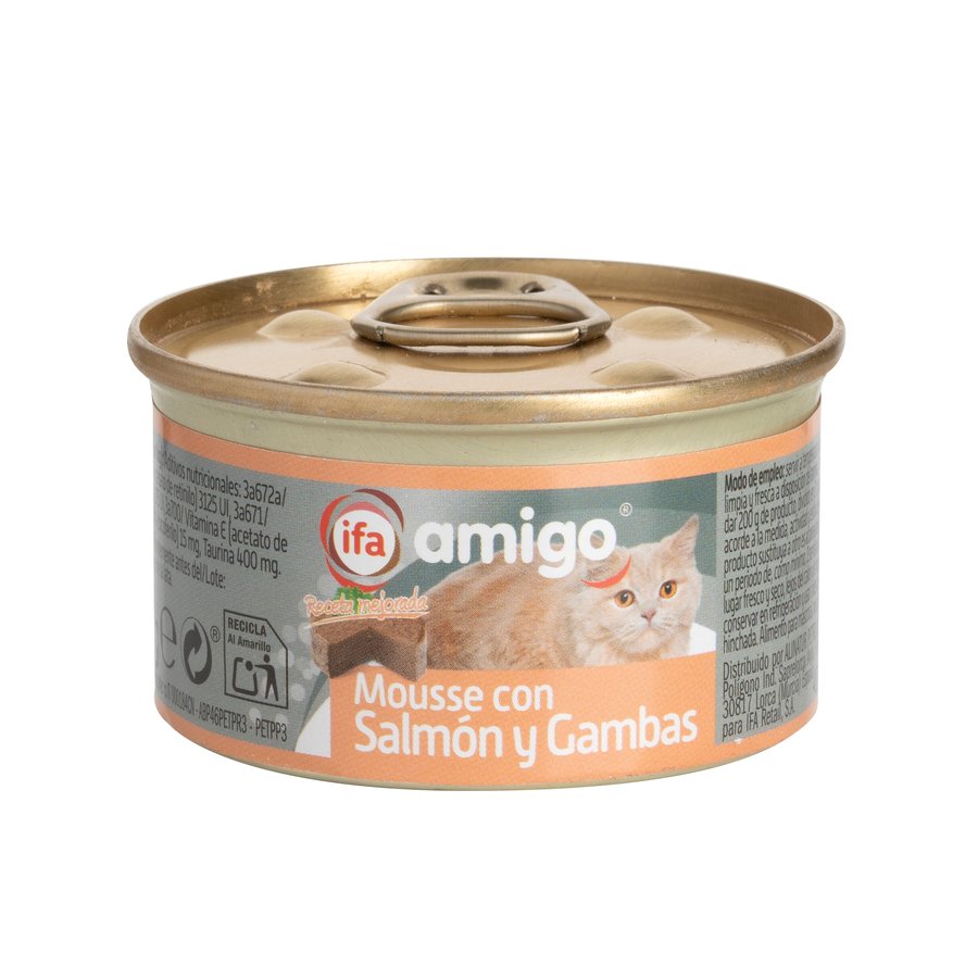 Alimento gato mousse con salmón y gambas IFA AMIGO 85 g