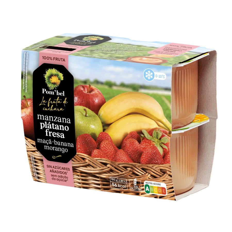 Puré de manzana,plátano y fresa POMBEL pack 4X100 g