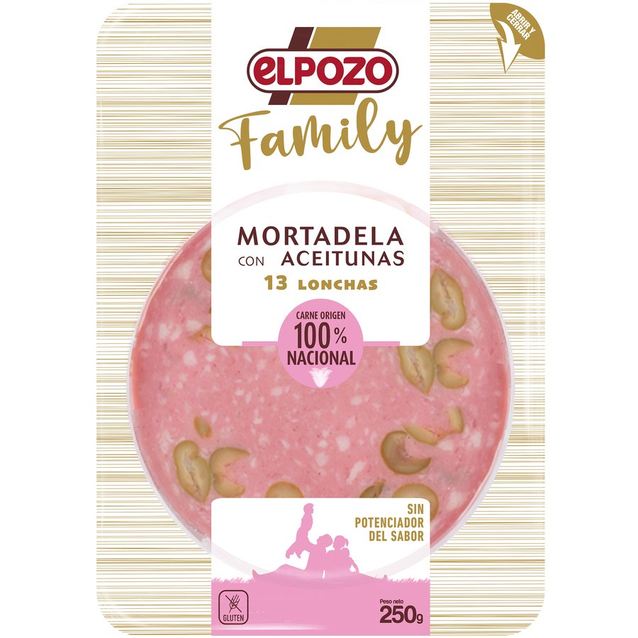 Mortadela con aceitunas 100% nat ELPOZO Family lonchas 250 g