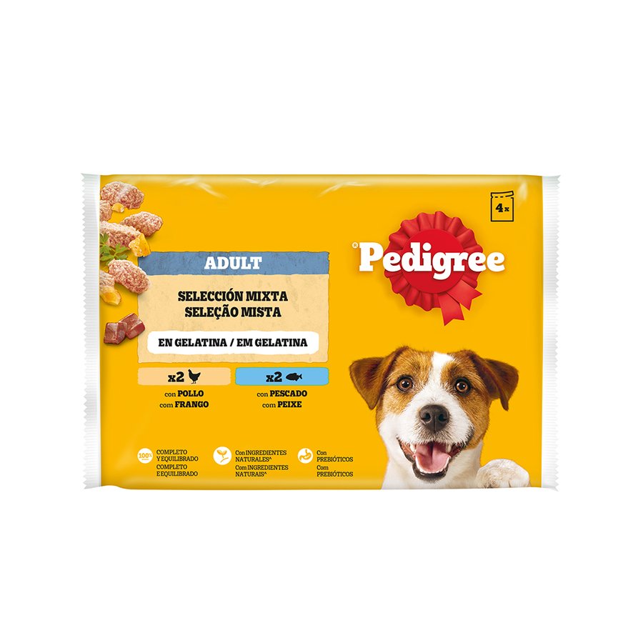 Alimento perro PEDIGREE pollo-pescado gelatina 4x100 g