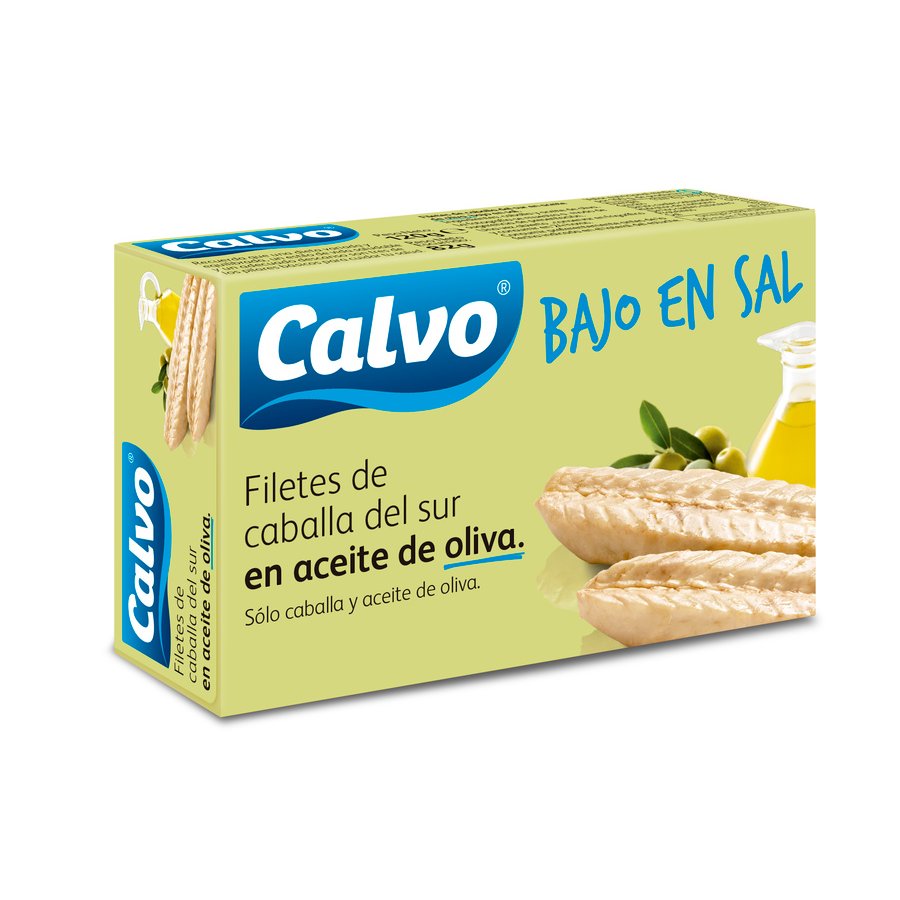 Imagen de Filetes de caballa CALVO en aceite de oliva bajos en sal 120 g pn.