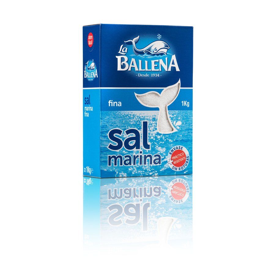 Sal marina LA BALLENA fina caja 1 kg