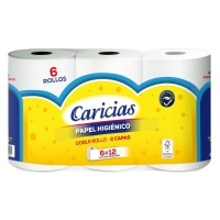Papel higiénico CARICIAS 2 capas doble rollo paquete 6 = 12 rollos