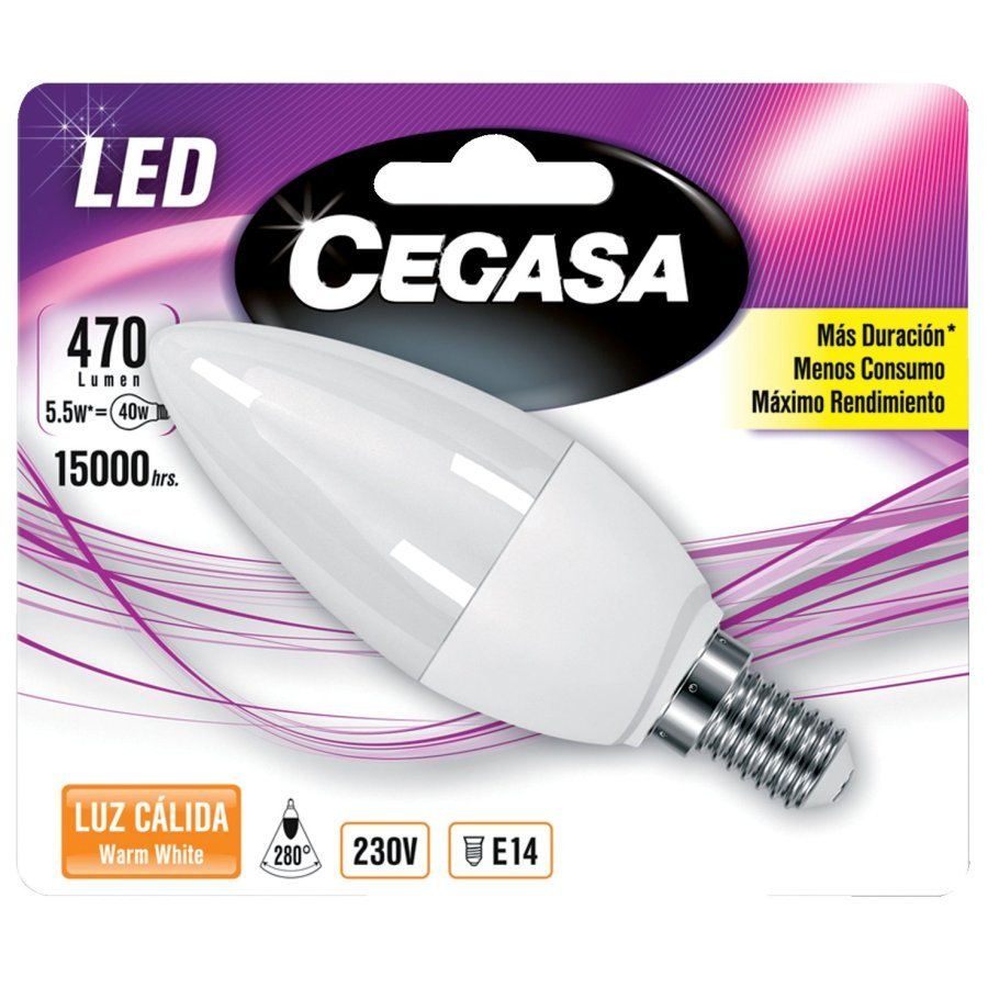 Lámpara CEGASA LED vela 4,2W E14 luz cálida 1 unidad