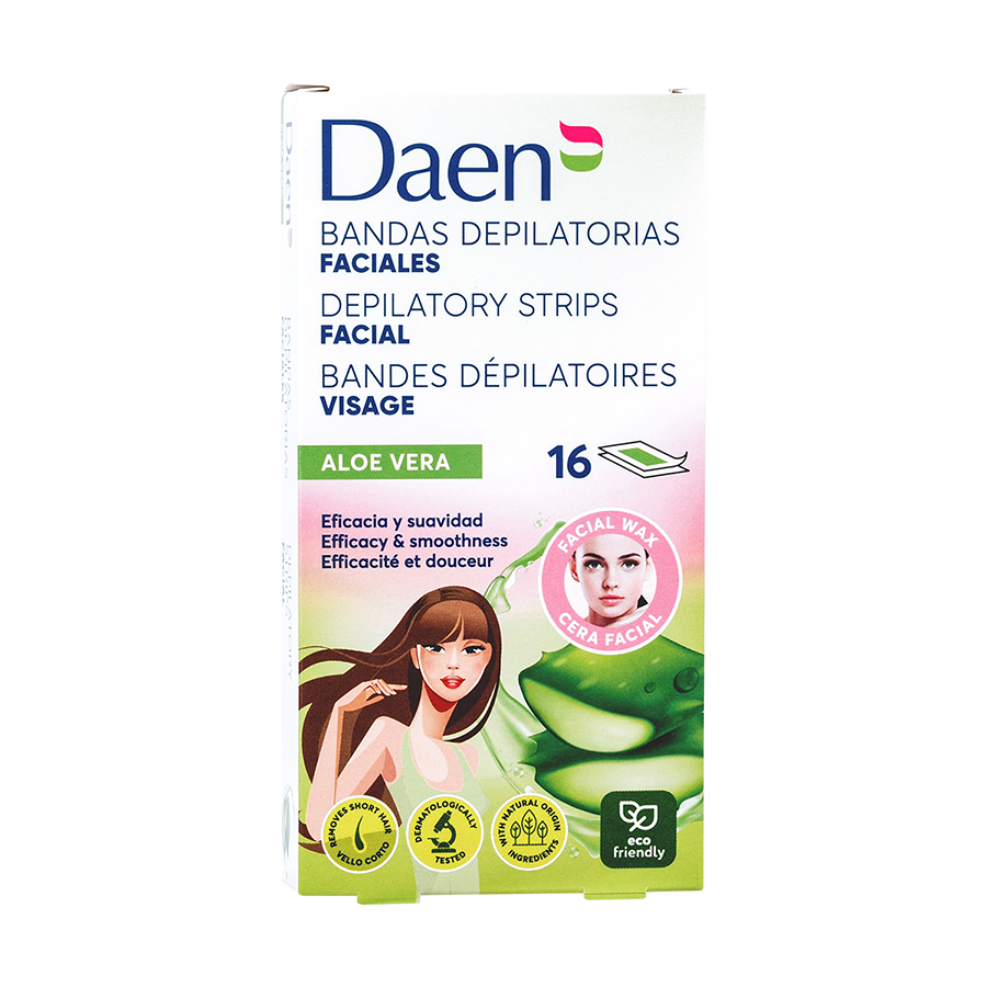Bandas cera depilación facial DAEN aloe vera 8 unidades dobles