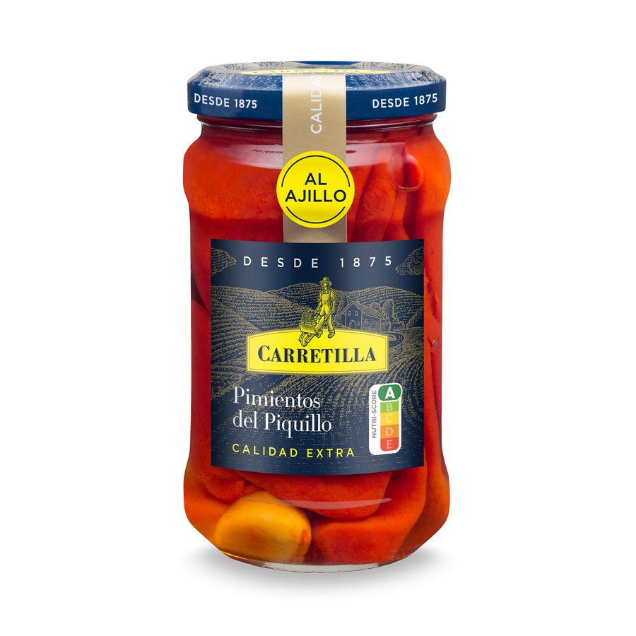 Pimiento piquillo entero ajillo CARRETILLA frasco 225 g pne.