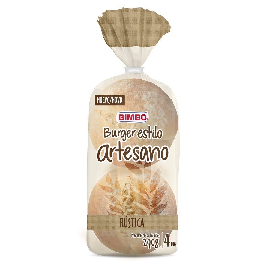 Pan Burger BIMBO Estilo Artesano Rústica 4 unidades 290 g