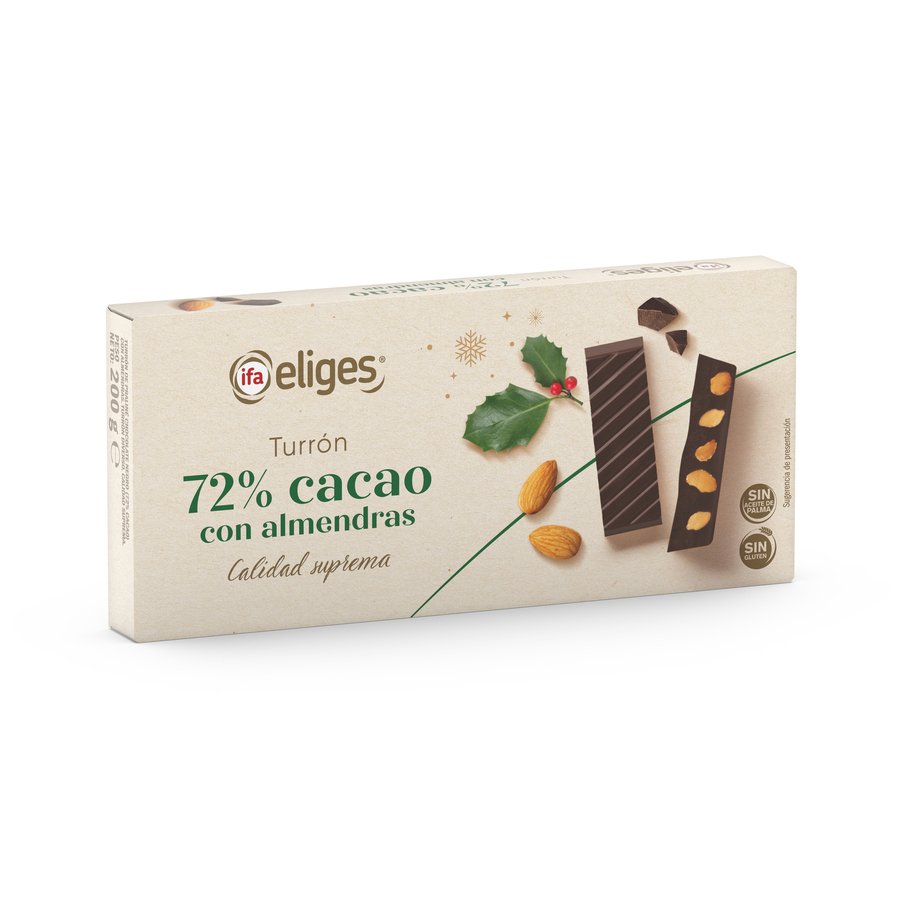 Turrón chocolate con almendra 72% cacao IFA ELIGES 200 g