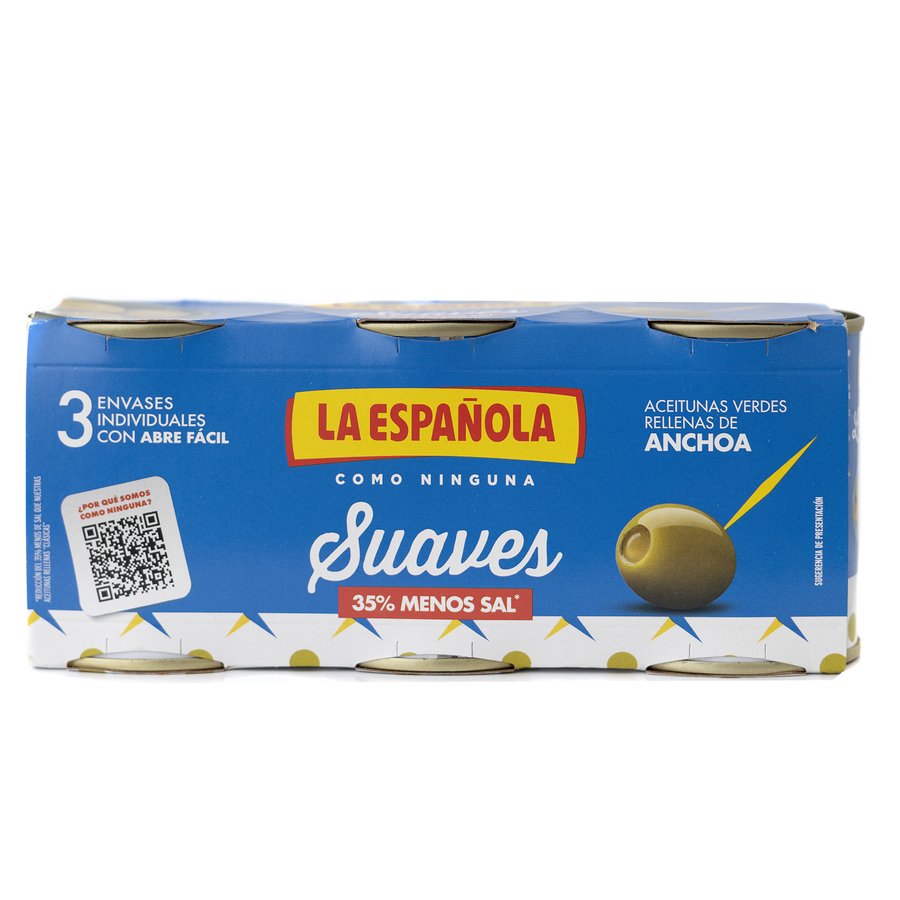 Aceituna rellena de anchoa LA ESPAÑOLA suave lata pack 3x50 g pne.