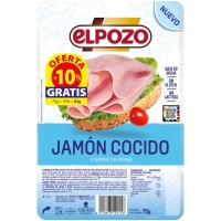Xamón cocido ELPOZO baixo en graxa liscos 75 g+10% gratis