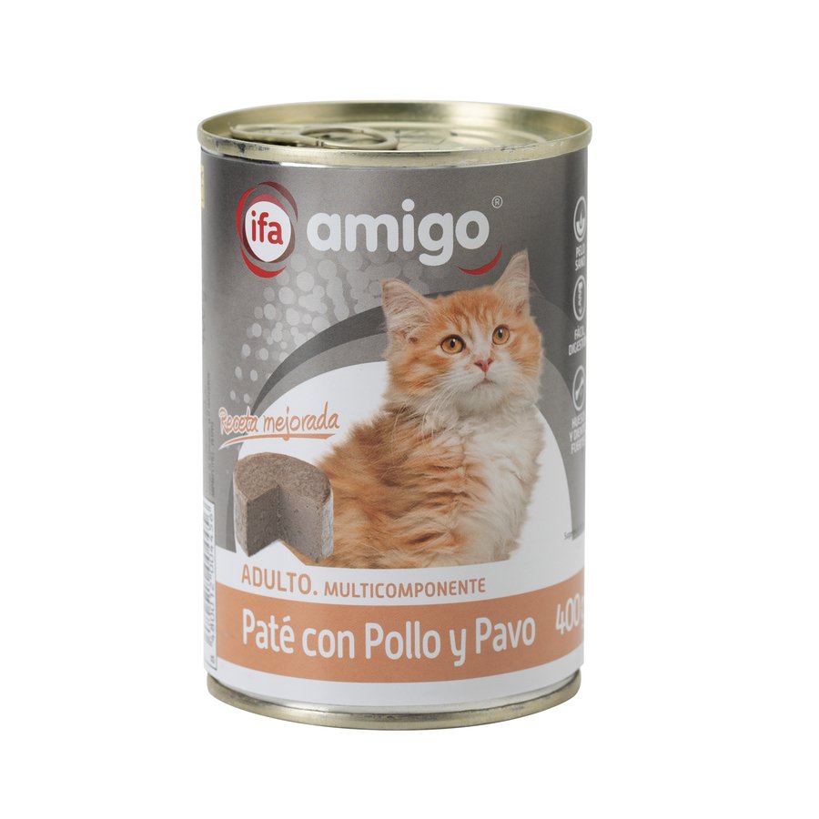 Alimento gato paté pollo IFA AMIGO lata 400 g