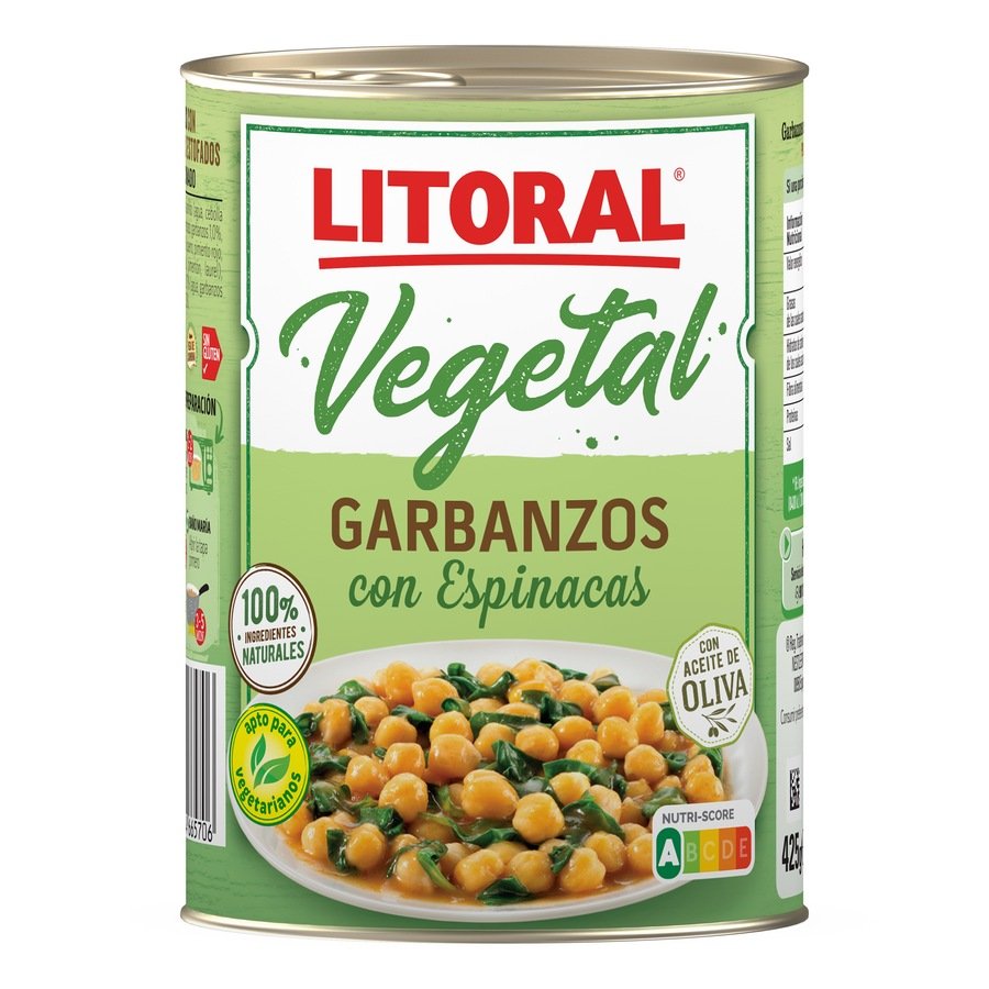 Garbanzos con espinacas LITORAL lata 425 g pn.