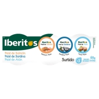 Patés IBERITOS sardiña+atún+salmón lote 3x25 g