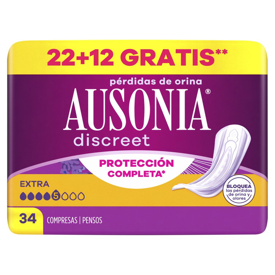 Imagen de Compresas incontinencia AUSONIA Discreet Extra 22 unidades + 12 unidades gratis