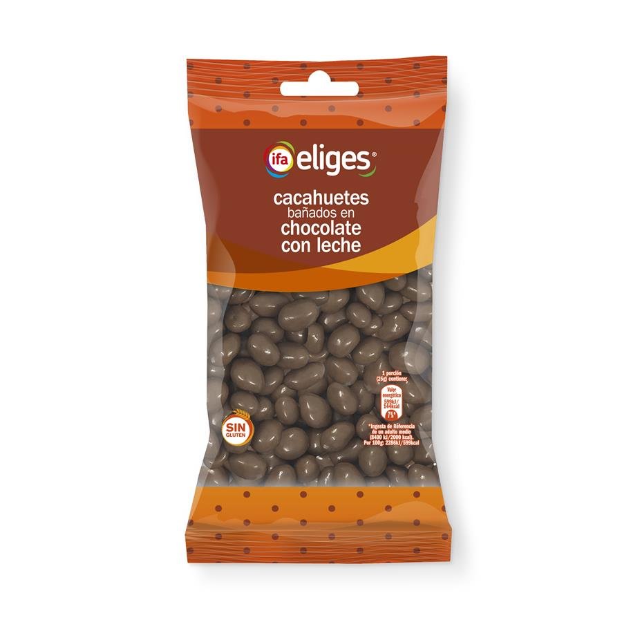 Cacahuetes recubiertos de chocolate con leche IFA ELIGES 250 g