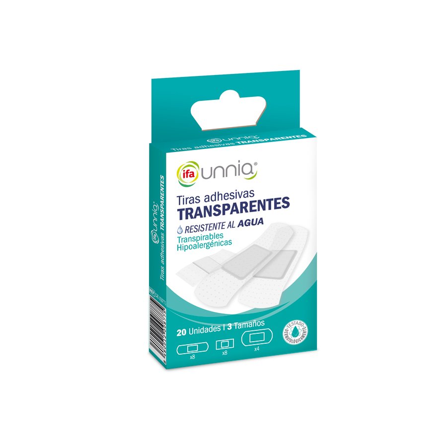 Tiras adhesivas transparentes surtidas 3 tamaños IFA UNNIA 20 unidades
