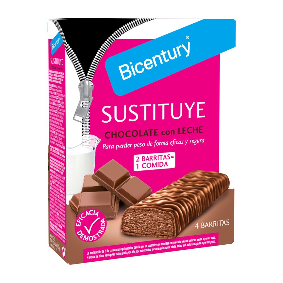 Barritas chocolate leche Sustituye BICENTURY 4 unidades 128 g