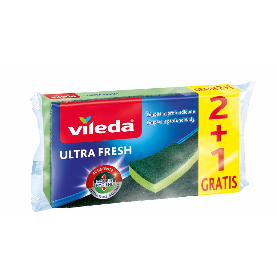 Estropajo VILEDA fibra con esponja pack 2+1 gratis