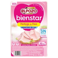 Peituga de pavo ELPOZO Bienstar reducido en sal sen graxa liscos finos 65 g