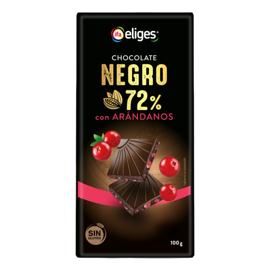 Chocolate negro IFA ELIGES 72% cacao con arándanos tableta 100 g