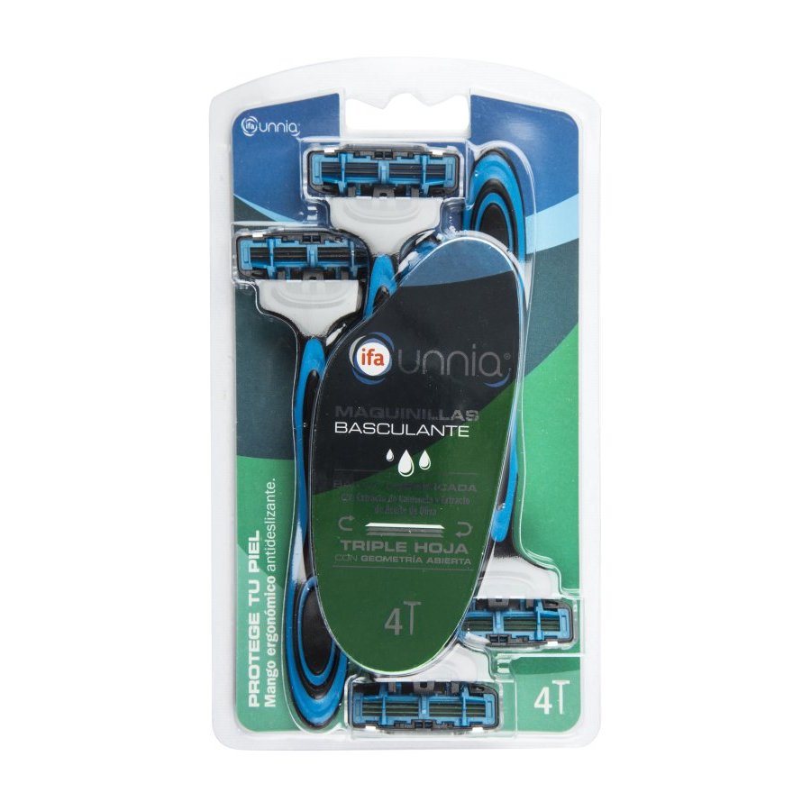 Maquinilla afeitar cabezal basculante IFA Unnia 3 hojas 4 unidades