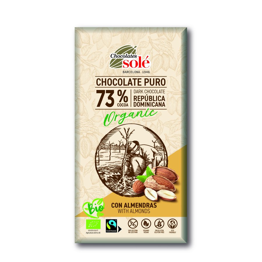 Chocolate negro 73% almendra SOLÉ ecológico 150 g