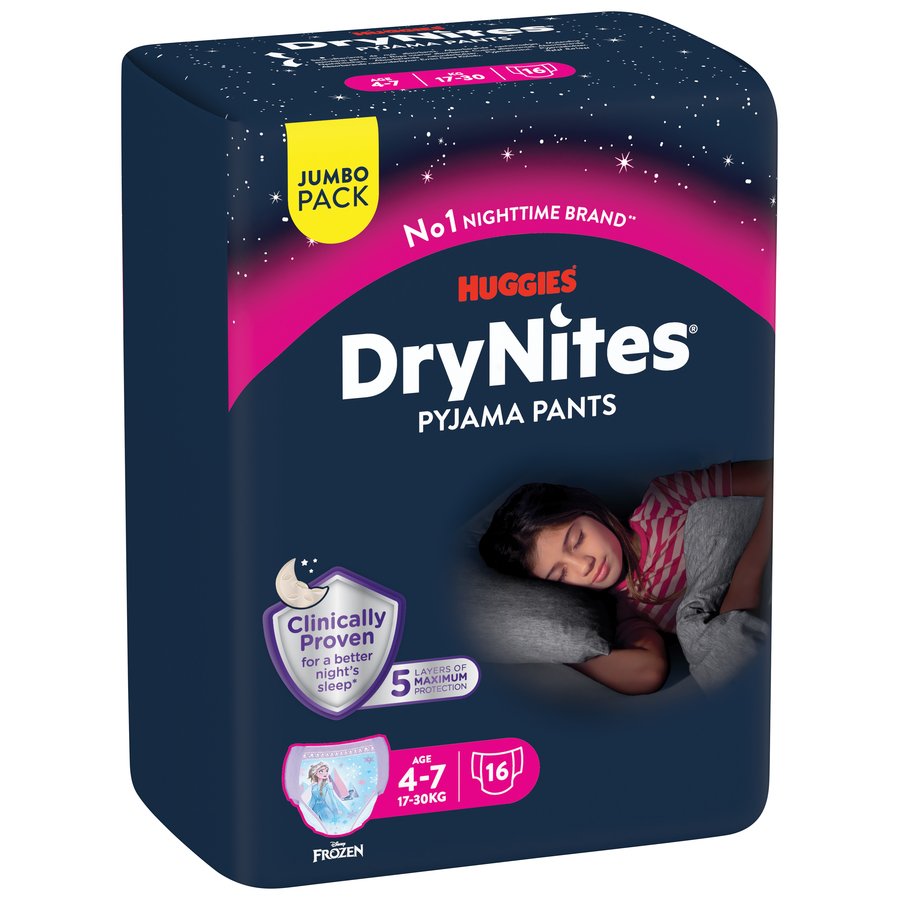 Pañal DRYNITES pyjama pants 4-7 años niña 16 unidades