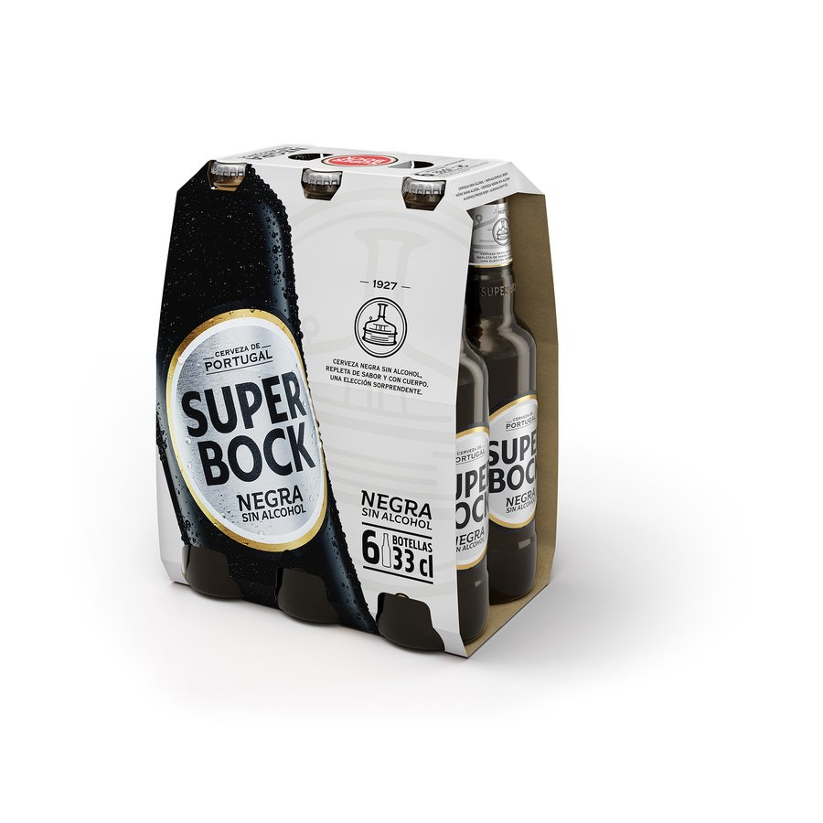 Cerveza negra sin alcohol SUPER BOCK botellín  pack 6x33 cl