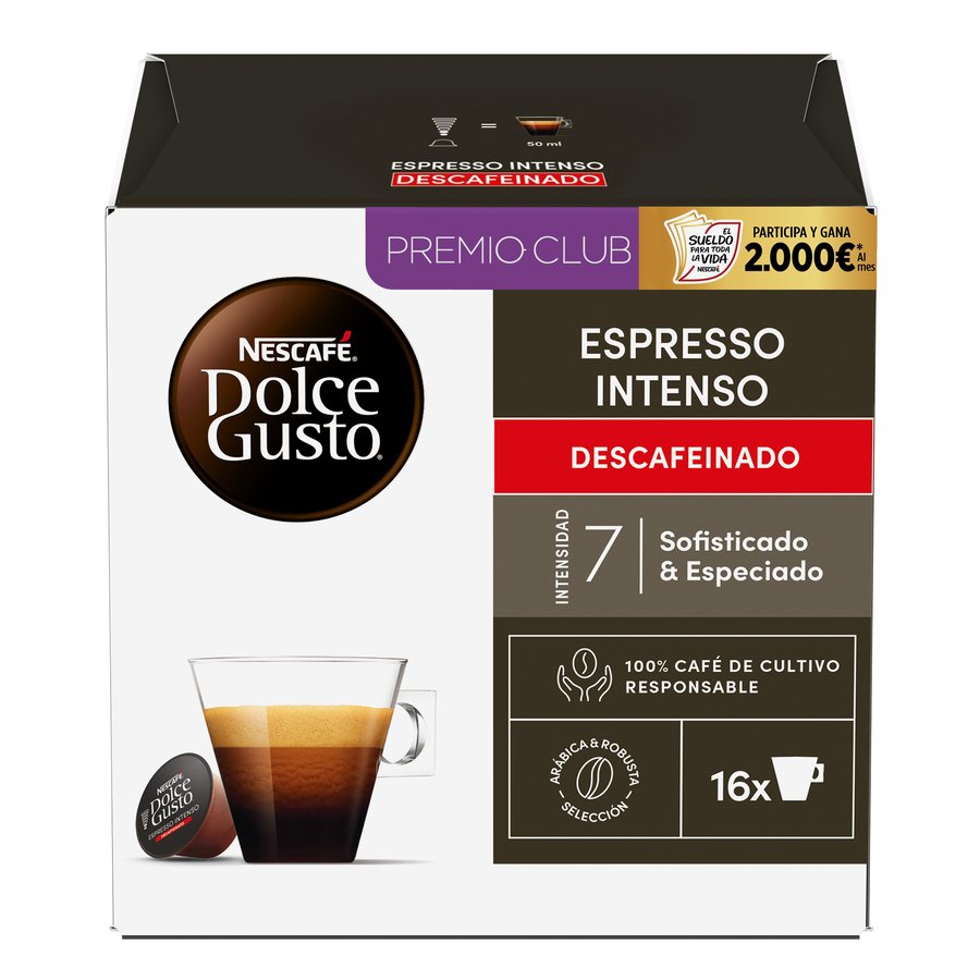Café cápsulas Nescafé DOLCE GUSTO Descafeinado Espresso Intenso 16 uds. 99 g