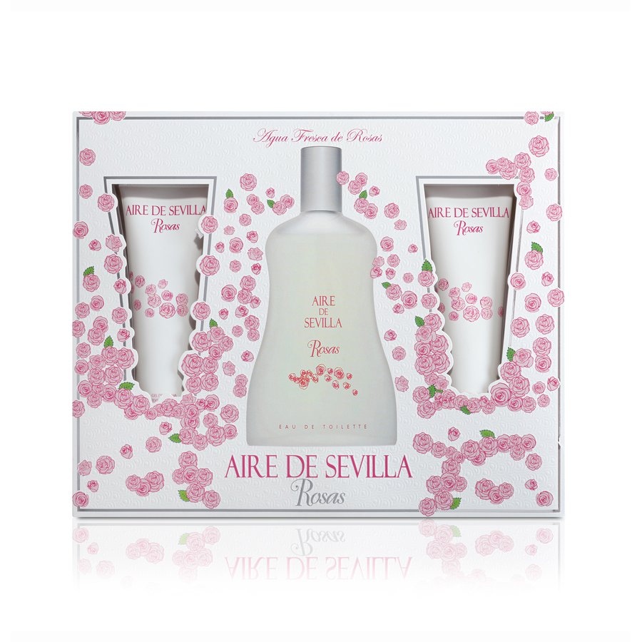Estuche AIRE DE SEVILLA Rosas (colonia 100 ml + crema corporal 100 ml + gel 100 ml)