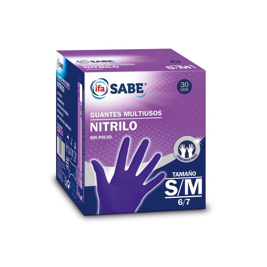 Guantes multiusos nitrilo sin polvo IFA SABE tamaño S/M 6/7 30 unidades