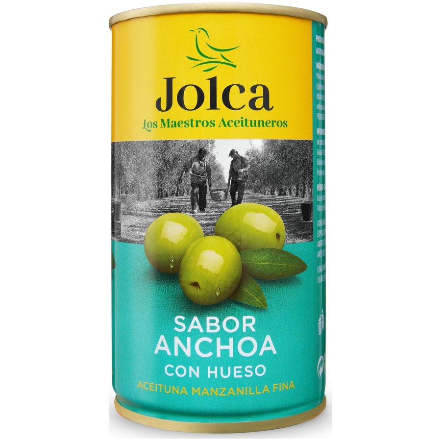 Aceituna verde manzanilla con hueso JOLCA sabor anchoa lata 185 g pne