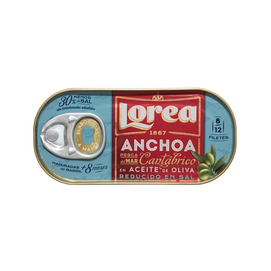 Anchoa en aceite de oliva reducida en sal LOREA 50 g pn.