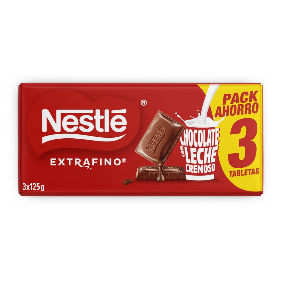 Chocolate con leche NESTLE extrafino pack 3x125 g