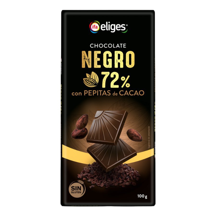 Chocolate negro IFA ELIGES 72% cacao con pepitas de cacao tableta 100 g