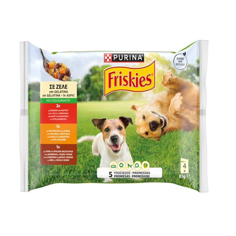 Alimento perro FRISKIES buey, pollo, cordero gelatina 4x85 g